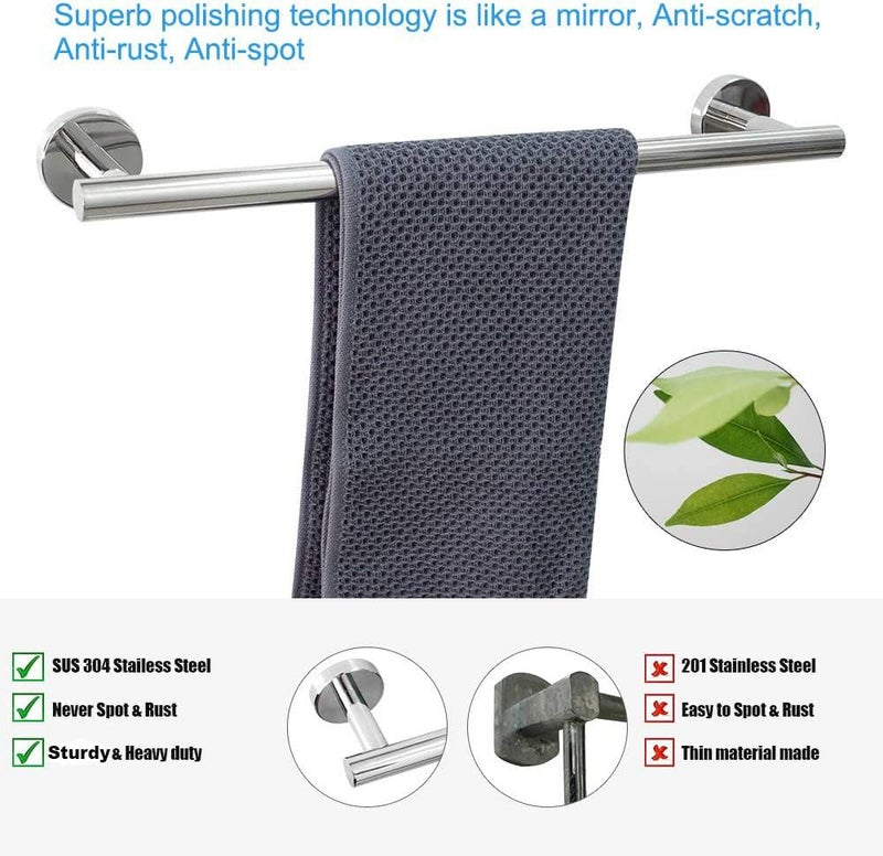 TocTen 5 PCS Bathroom Hardware Set SUS304 Stainless Steel-Towel Rack Set Include Lengthen Hand Towel Bar+Toilet Paper Holder+3 Robe Towel Hooks Bathroom Accessories Towel Bar Set(Polished Chrome,16IN) - Image 2